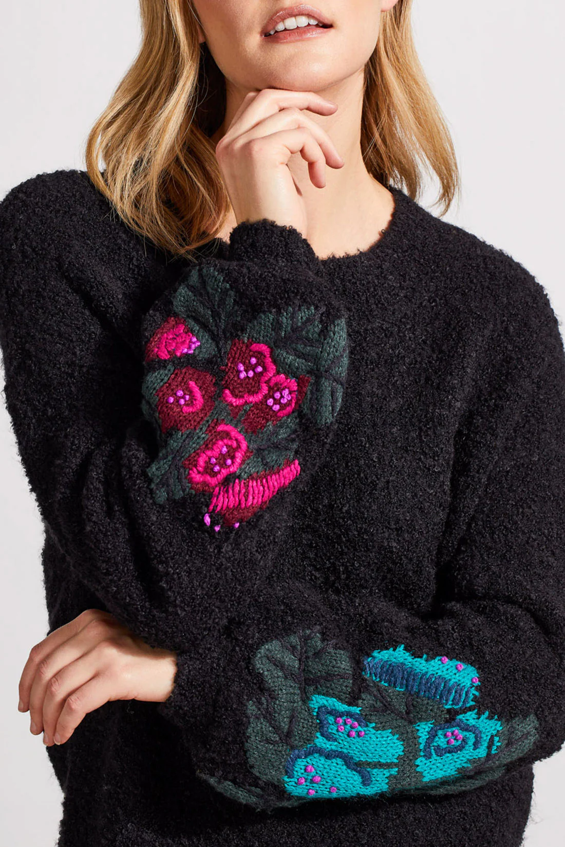 Embroidered Sleeve Crew Neck Sweater - Image 3